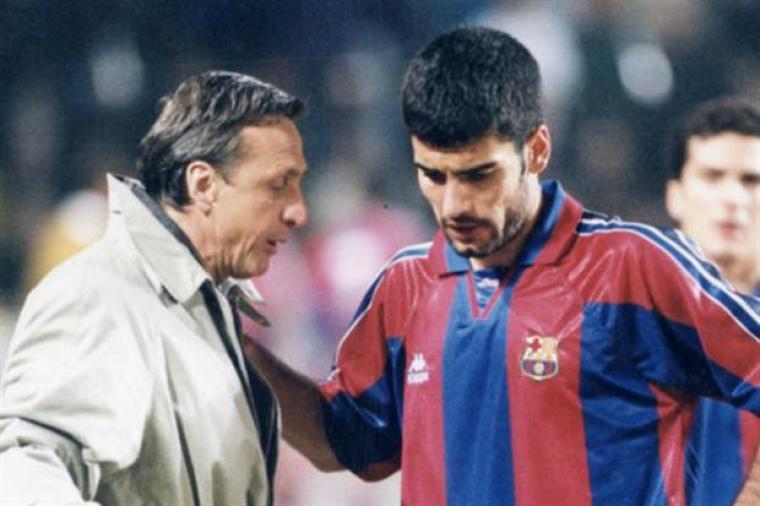 Johan Cruyff i Pep Guardiola, l'any 1996.