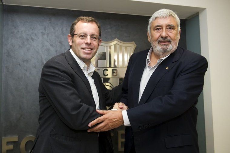 Sandro Rosell i Jaume Llauradó, durant l'acord per iniciar el Fòrum Barça.