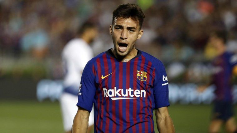 Munir celebra un gol durant un amistós del Barça.
