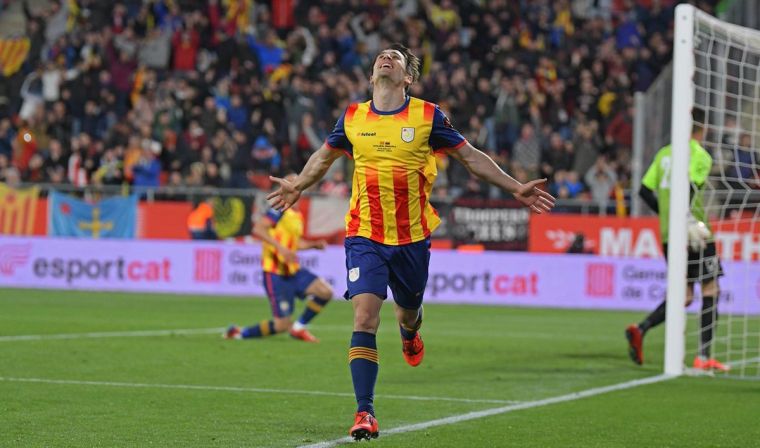 Bojan Krkic celebra el seu gol durant el Catalunya-Veneçuela