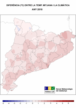 Diferència entre la temperatura mitjana anual i la mitjana climàtica acumulada