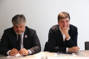 El portaveu de JxCat Albert Batet i el portaveu d'ERC Sergi Sabri&agrave;