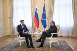 El president eslovè, Borut Pahor, i el de la Generalitat, Quim Torra, durant la seva trobada