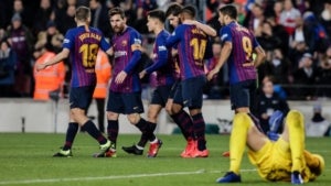 Els jugadors del Bar&ccedil;a celebren el gol contra el Legan&eacute;s.