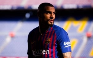 Kevin-Prince Boateng, durant la seva presentació amb el Barça.