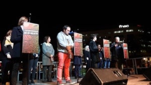Lectura del manifest unitari en defensa els drets civils, polítics i socials i a favor de la vaga del 21-F