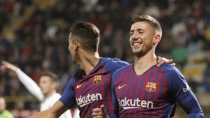 Lenglet celebra el seu gol contra la Cultural Leonesa.