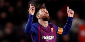 Leo Messi celebra un gol amb el Barça.