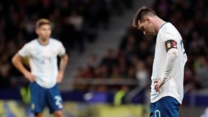 Leo Messi, durant l'Argentina-Vene&ccedil;uela disputat al Wanda Metropolitano.