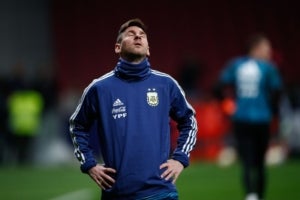 Leo Messi, durant l'Argentina-Vene&ccedil;uela disputat al Wanda Metropolitano.