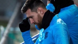 Messi, abans d'un entrenament amb el Barça.