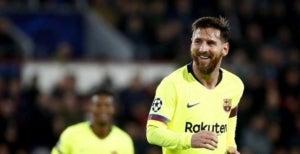 Messi celebra el seu gol contra el PSV.