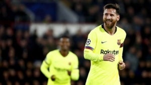 Messi celebra el seu gol contra el PSV.