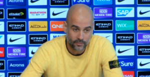 Pep Guardiola, durant la roda de premsa prèvia a la final de la Carabao Cup.