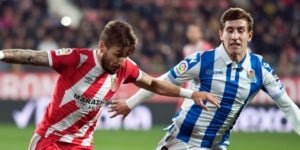 Portu i Aihen, durant el Girona-Reial Societat.