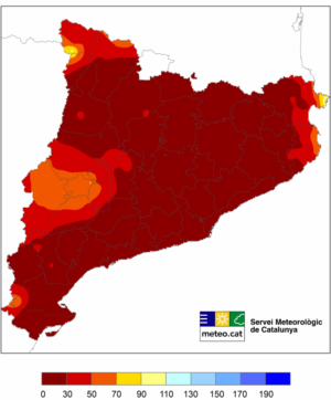 Precipitacions acumulades el desembre de 2018 i diferència respecte la mitjana climàtica