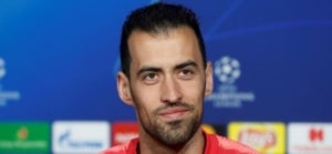Sergio Busquets, en la roda de premsa prèvia al Lió-Barça.