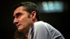 Valverde, durant la roda de premsa prèvia al Barça-Tottenham.