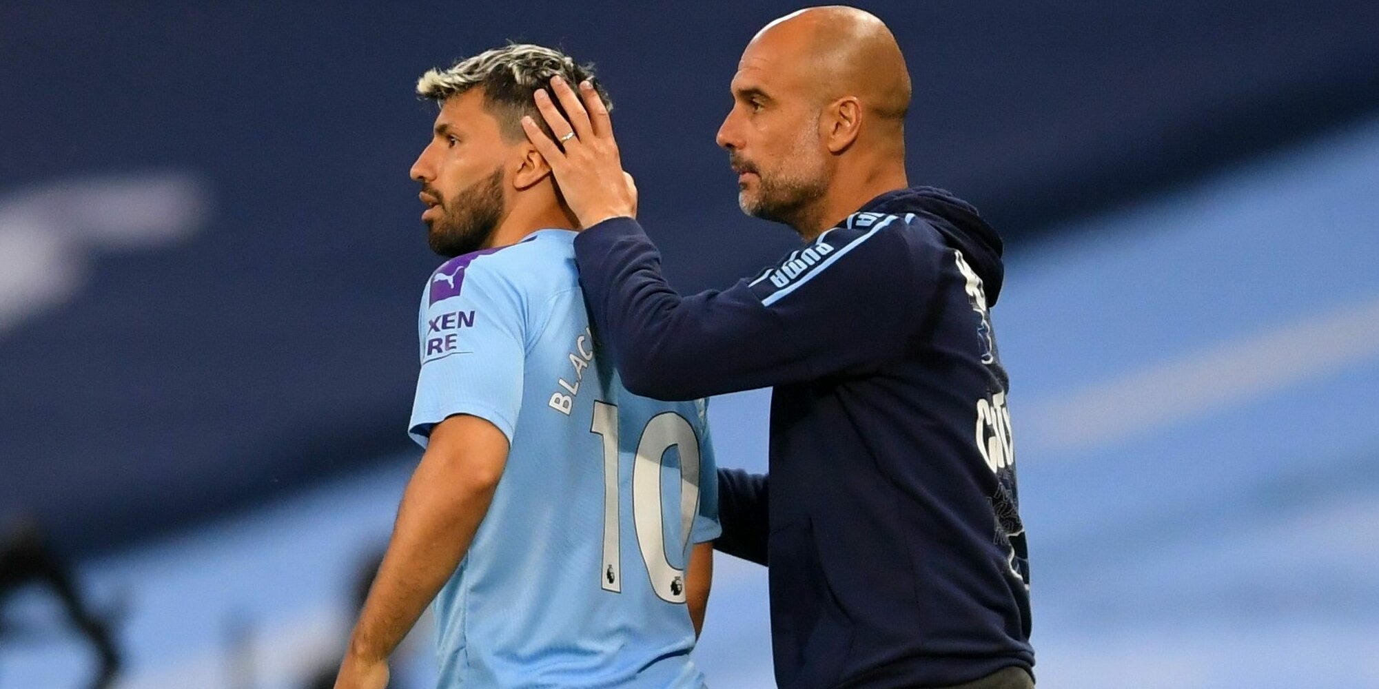 Guardiola i Agüero, en un partit de la Premier | Europa Press