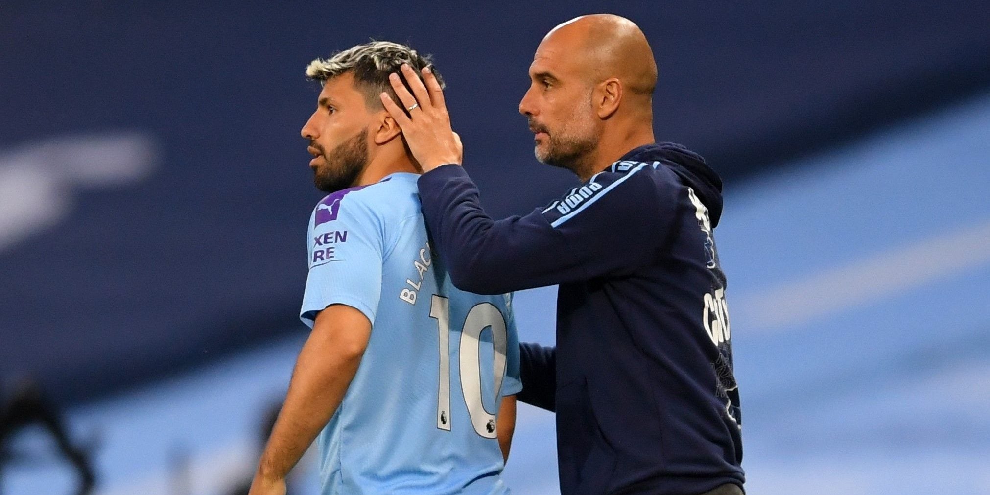 Guardiola i Agüero, durant un partit del City | Europa Press