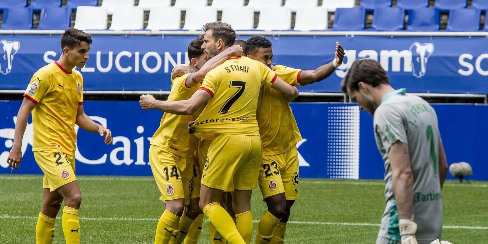 Jugadors del Girona celebren el gol a Oviedo | Girona