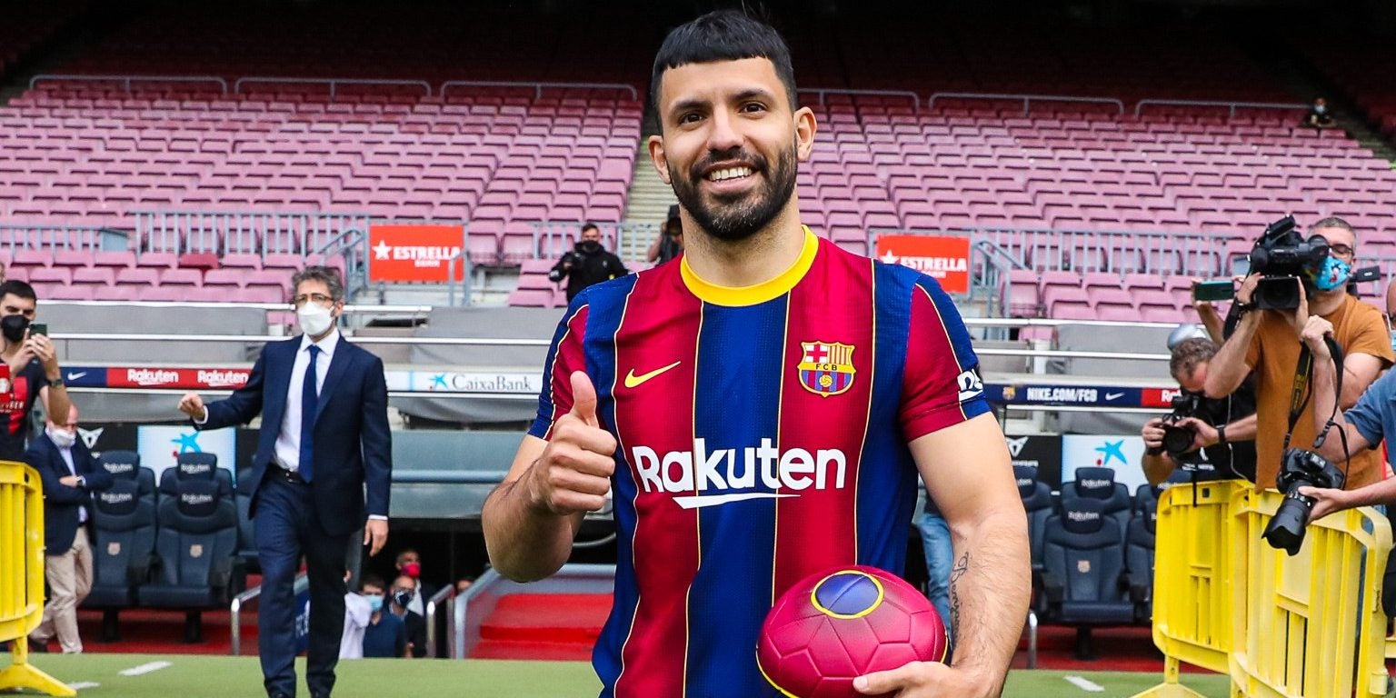 El Kun Agüero, durant la seva presentació amb el Barça | FC Barcelona