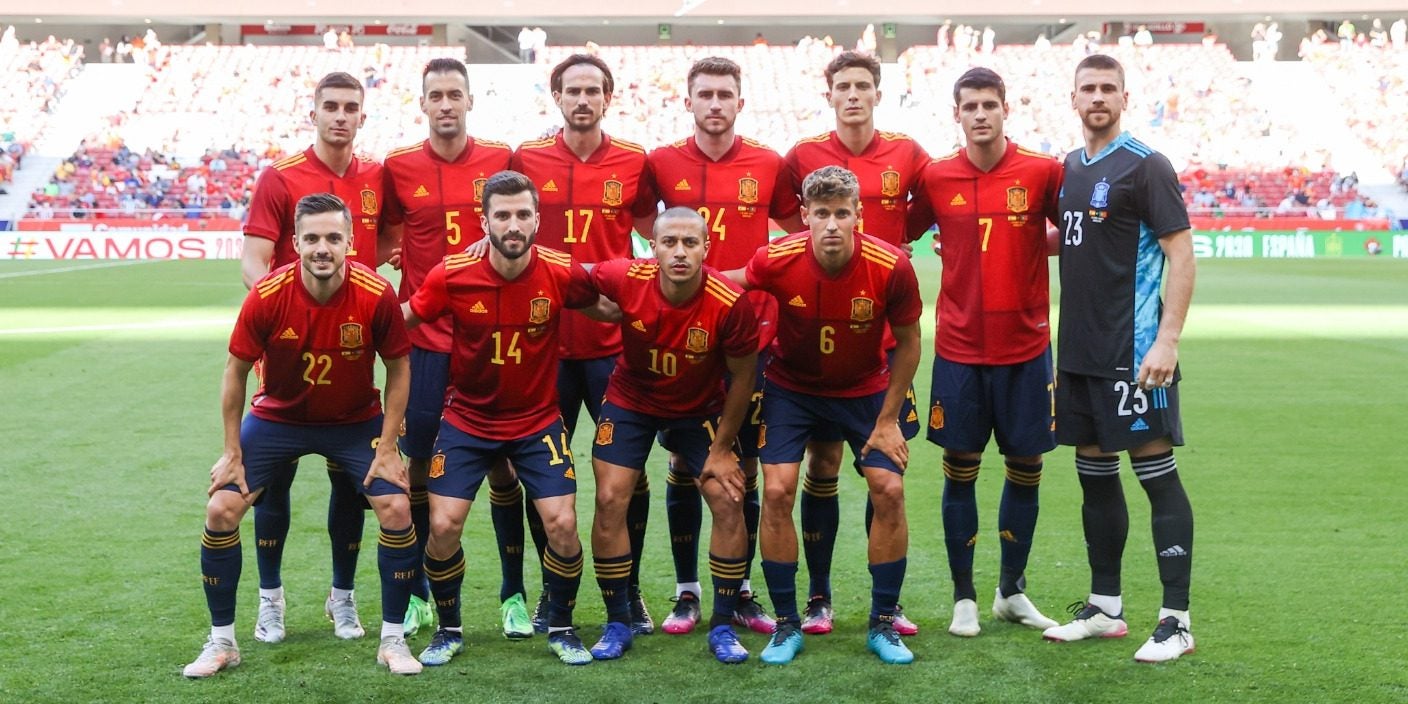 Els jugadors de la selecció espanyola, abans del partit contra Portugal | @sefutbol