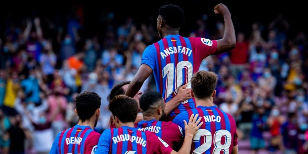 Els jugadors del Barça celebren el gol d'Ansu Fati | FC Barcelona
