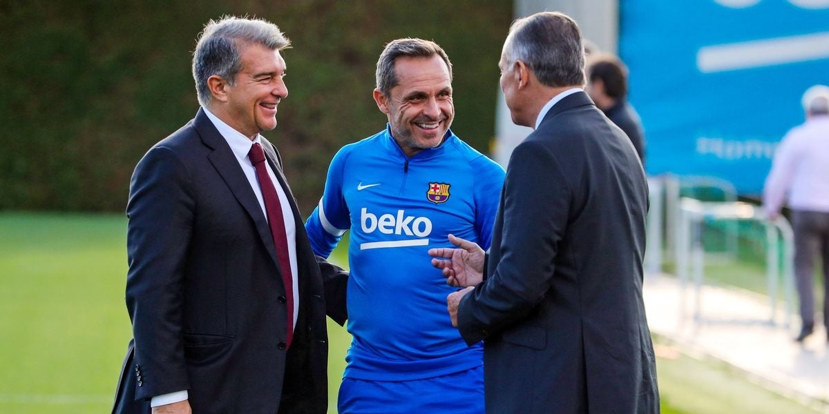 Sergi Barjuan, amb Joan Laporta i Rafa Yuste | FC Barcelona