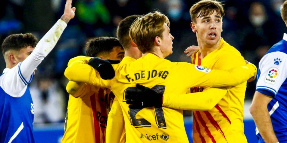 Els jugadors del Barça celebren el gol de Frenkie de Jong | FC Barcelona