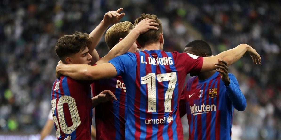 Los futbolistas del Barça, celebrando un gol durante el clásico de Supercopa | FC Barcelona