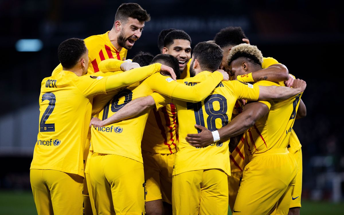 Els jugadors del Barça celebren un gol a Nàpols | FC Barcelona