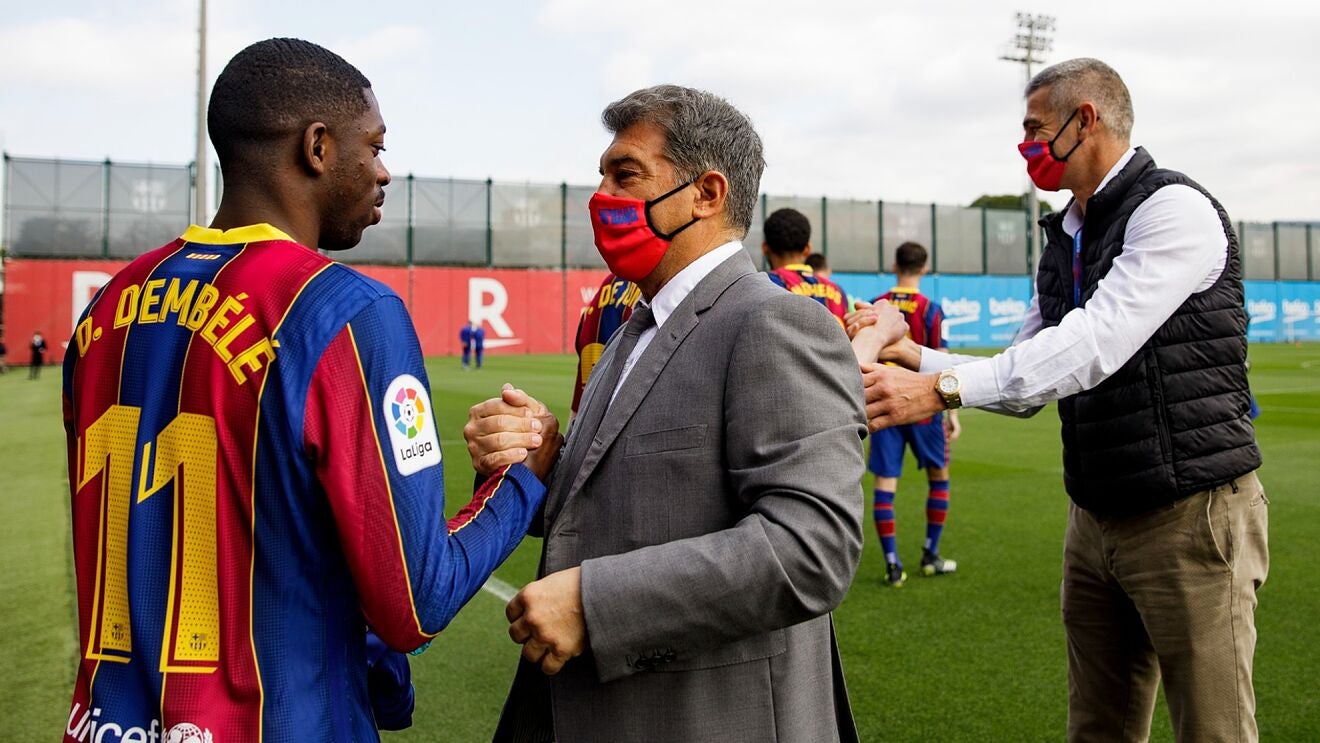 Dembélé i Laporta, en arxiu | FC Barcelona