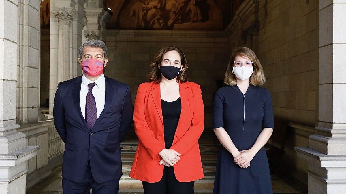 Joan Laporta, Ada Colau i Janet Sanz | FC Barcelona