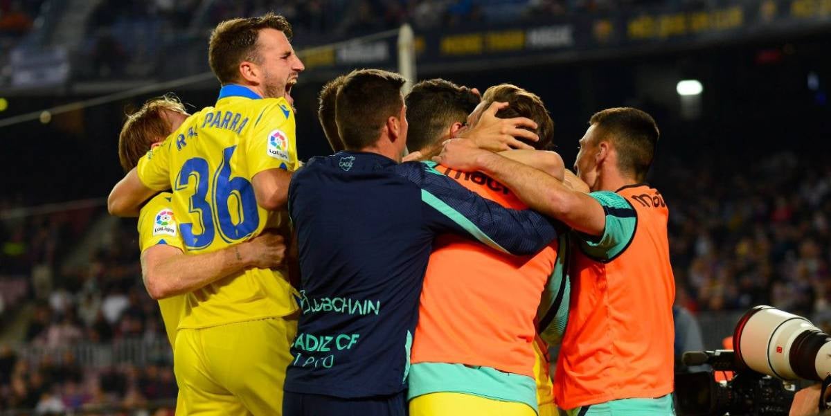 Los jugadores del Barça celebran un gol en el Camp Nou | Cádiz Club de Fútbol