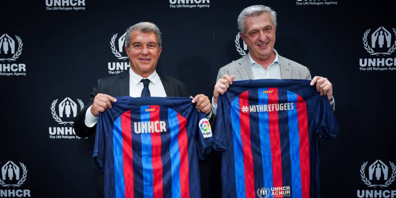 Joan Laporta, president del Barça, i Filippo Grandi, Alt Comissionat de les Nacions Unides per als Refugiats | FC Barcelona