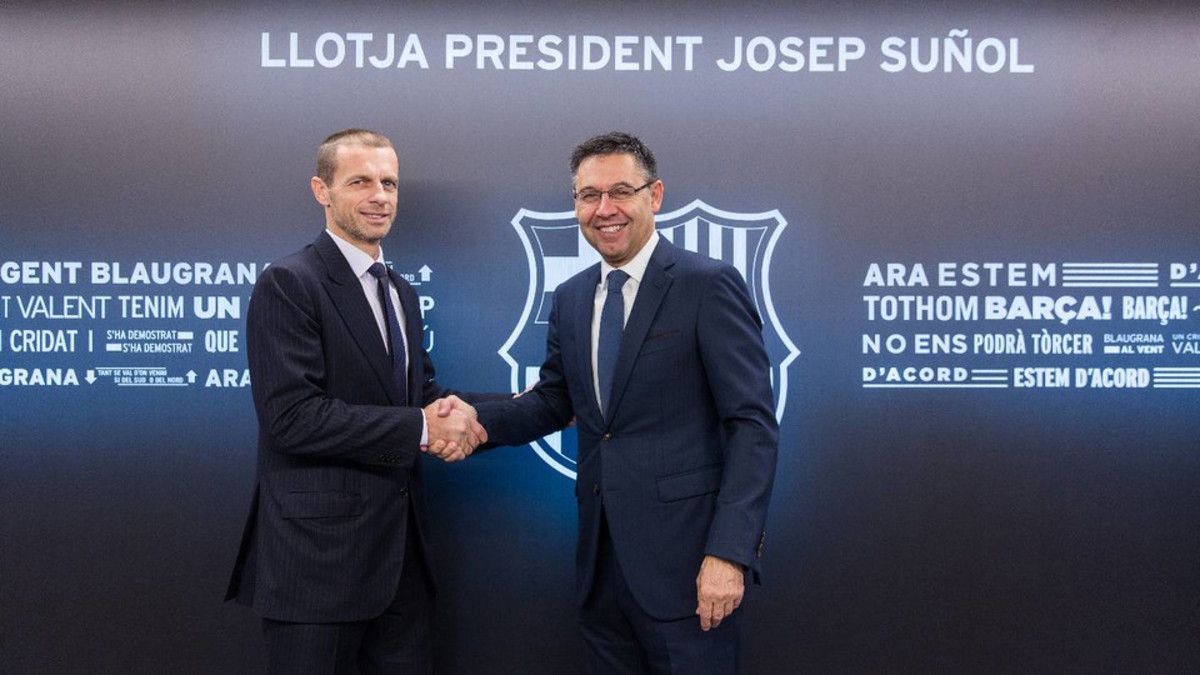 L'expresident del Barça Josep Maria Bartomeu, amb Aleksander Ceferin, president de la UEFA | FC Barcelona