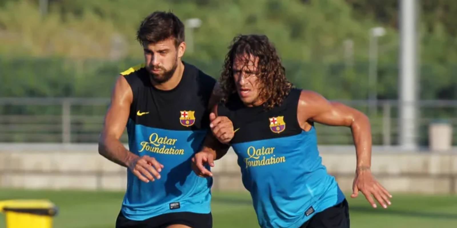 Gerard Piqué i Carles Puyol, durant un entrenament del Barça la temporada 2011/2012 | FC Barcelona