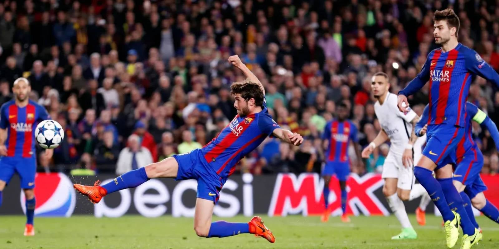 Sergi Roberto converteix el sisè gol en la remuntada històrica del Barça al PSG als vuitens de la Champions de la temporada 2016/2017 | FC Barcelona