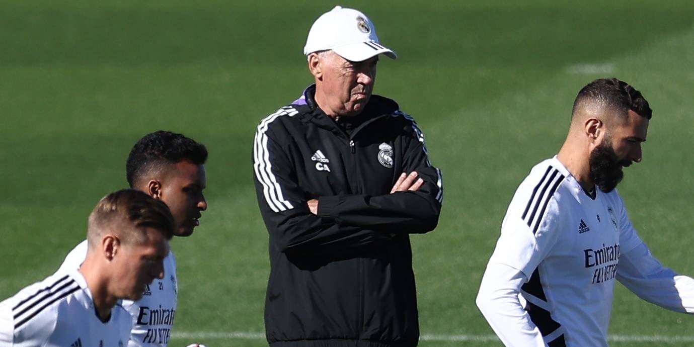 Carlo Ancelotti i Karim Benzema, durant un entrenament | Europa Press