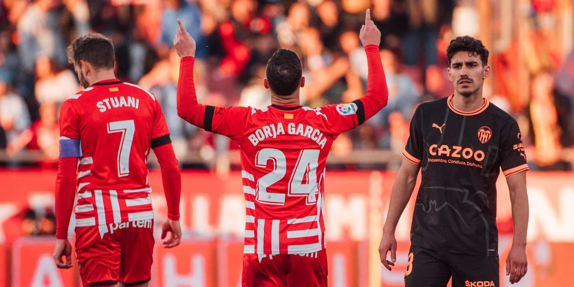 Borja García, celebrant el seu gol contra el València | @gironafc