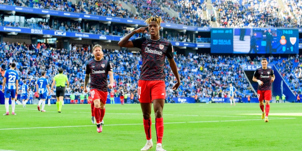 Nico Williams celebrant un gol a l'RCDE Stadium | Athletic Club