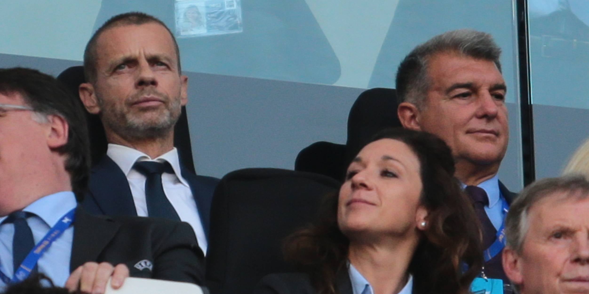 Joan Laporta i Aleksander Ceferin, president de la UEFA, en una imatge d'arxiu | Europa Press