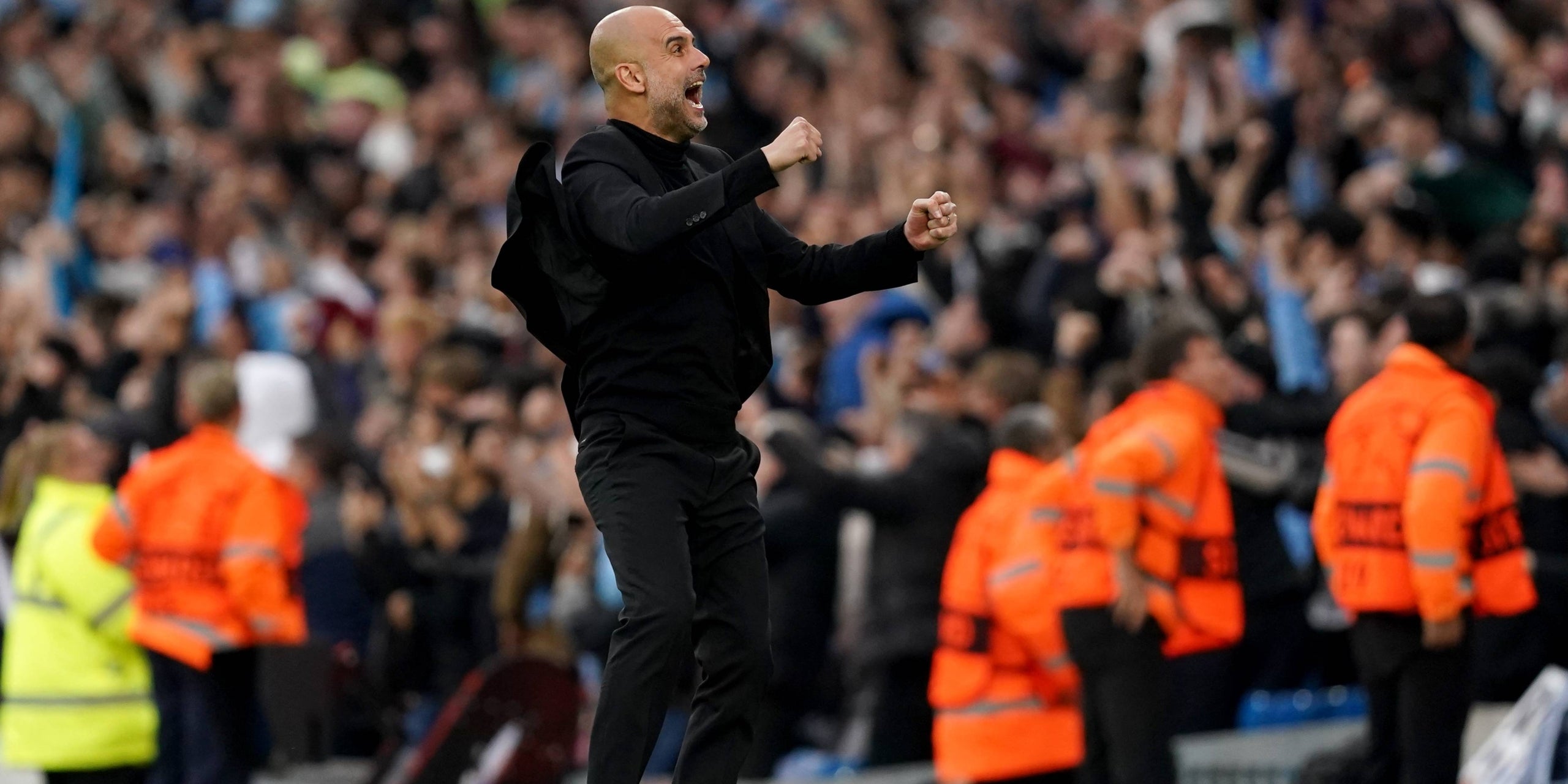 Pep Guardiola celebra, eufòric, un gol del City contra el Madrid | Europa Press