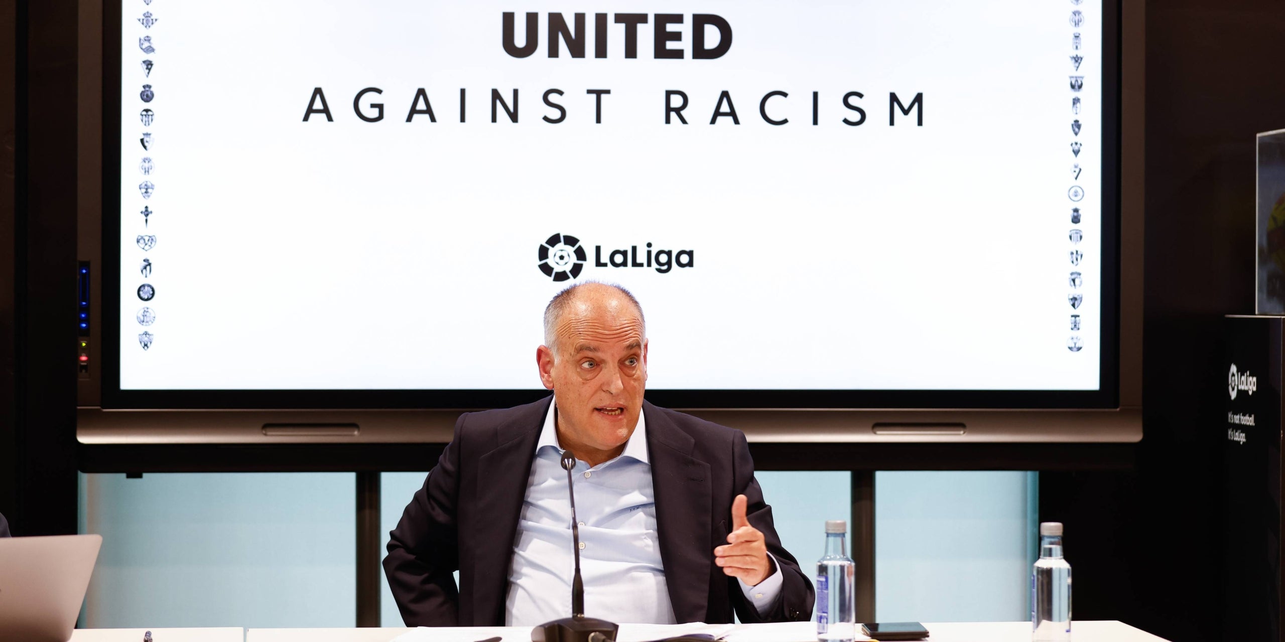 Javier Tebas, durant la roda de premsa sobre el cas Vinicius | Europa Press