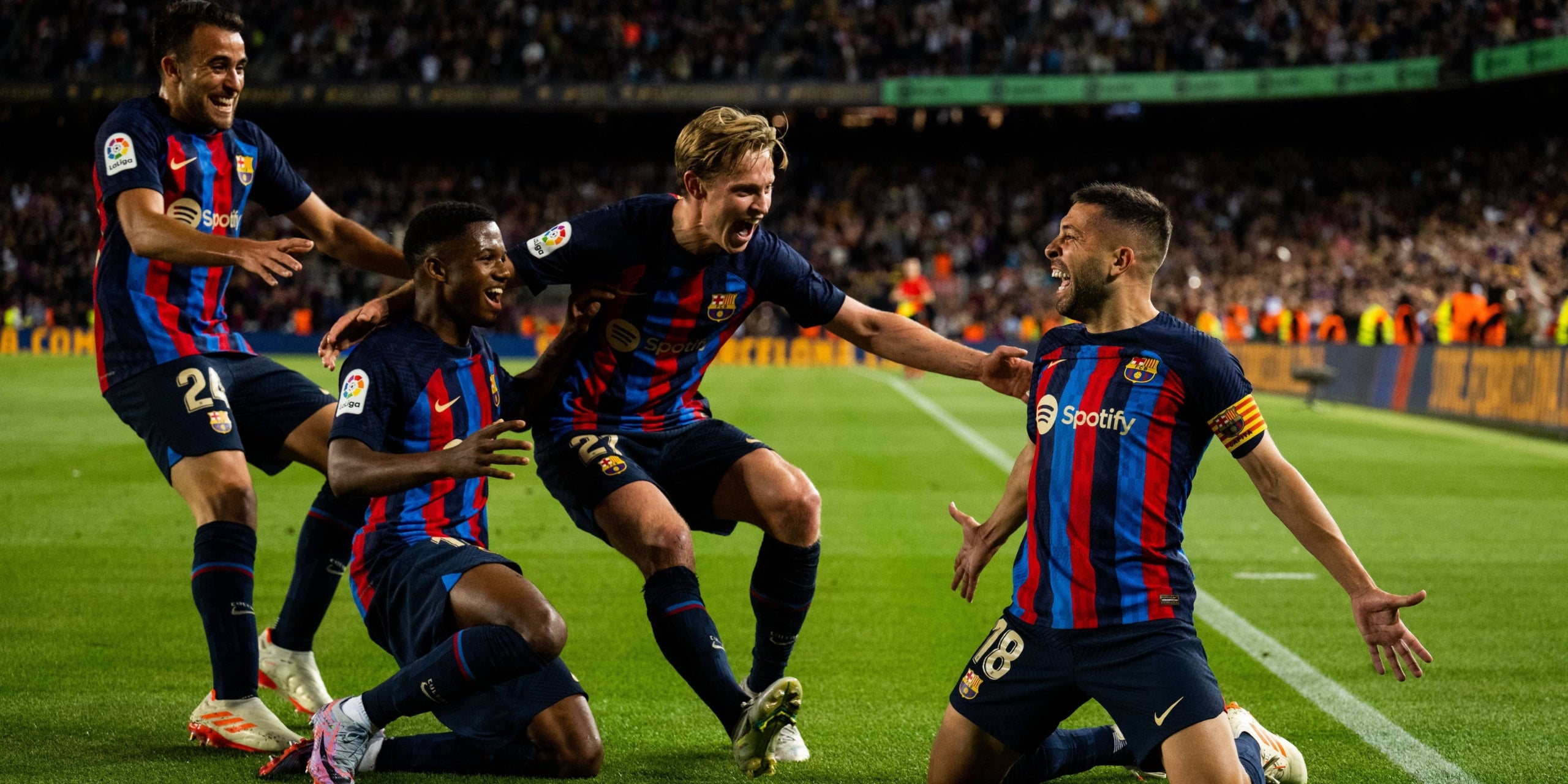 Ansu Fati celebra el gol de la victòria amb els seus companys | FC Barcelona