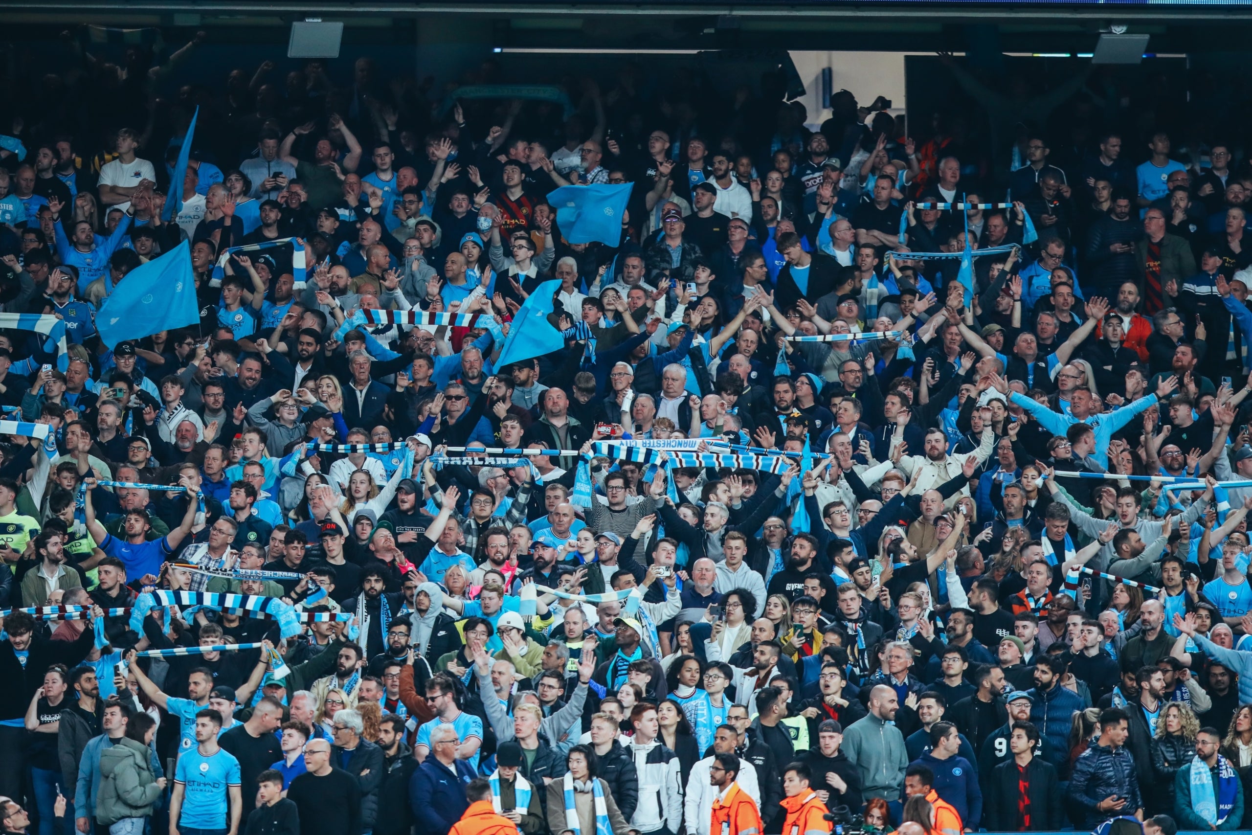 Afició del Manchester City, durant el partit de Champinos contra el Reial Madrid | Europa Press