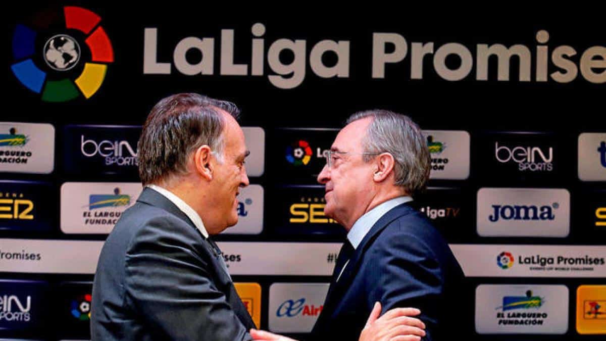 Javier Tebas i Florentino Pérez, en una imatge d'arxiu | Europa Press