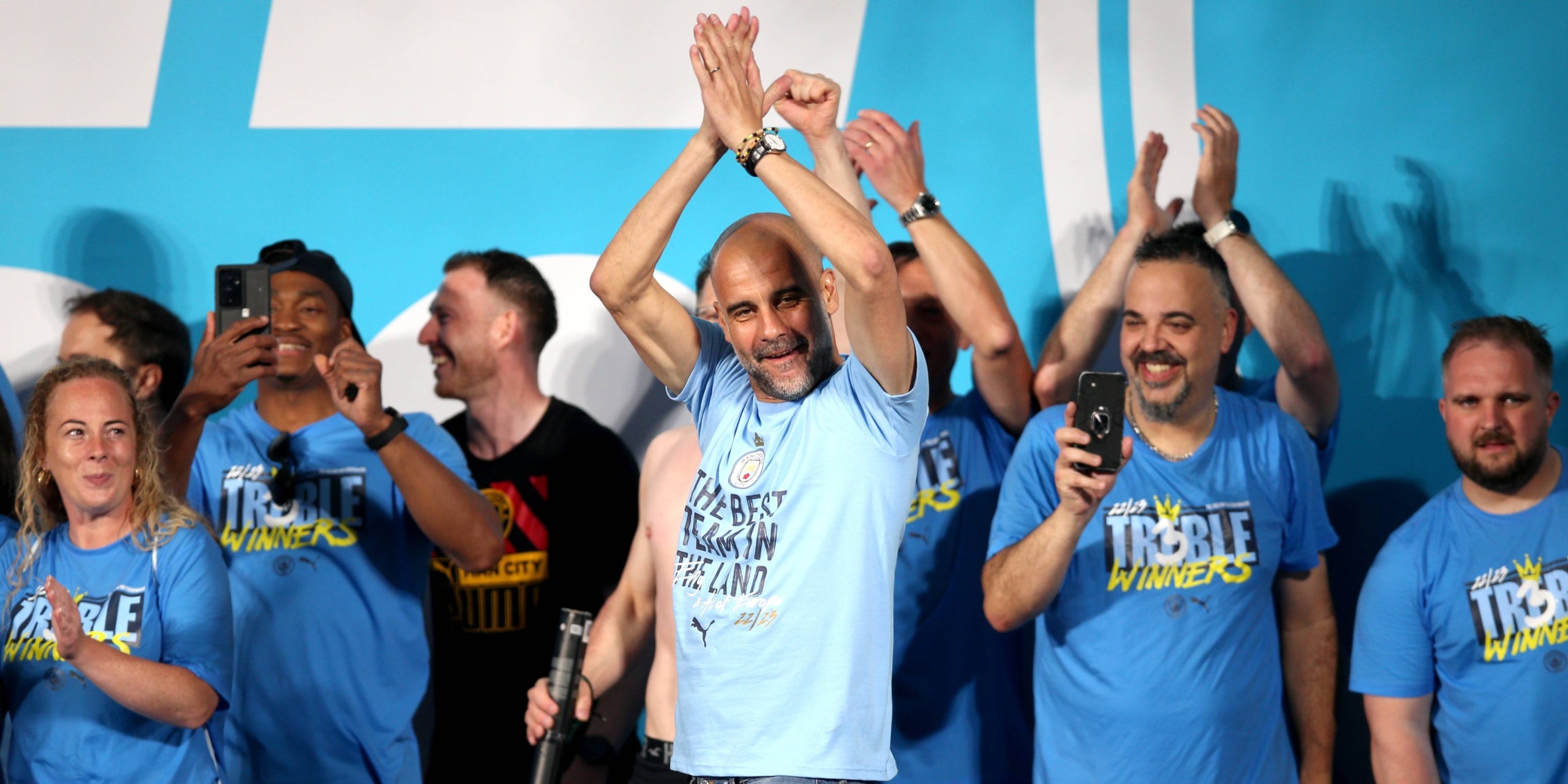 Pep Guardiola, durant la celebració del triplet amb el Manchester City | Europa Press