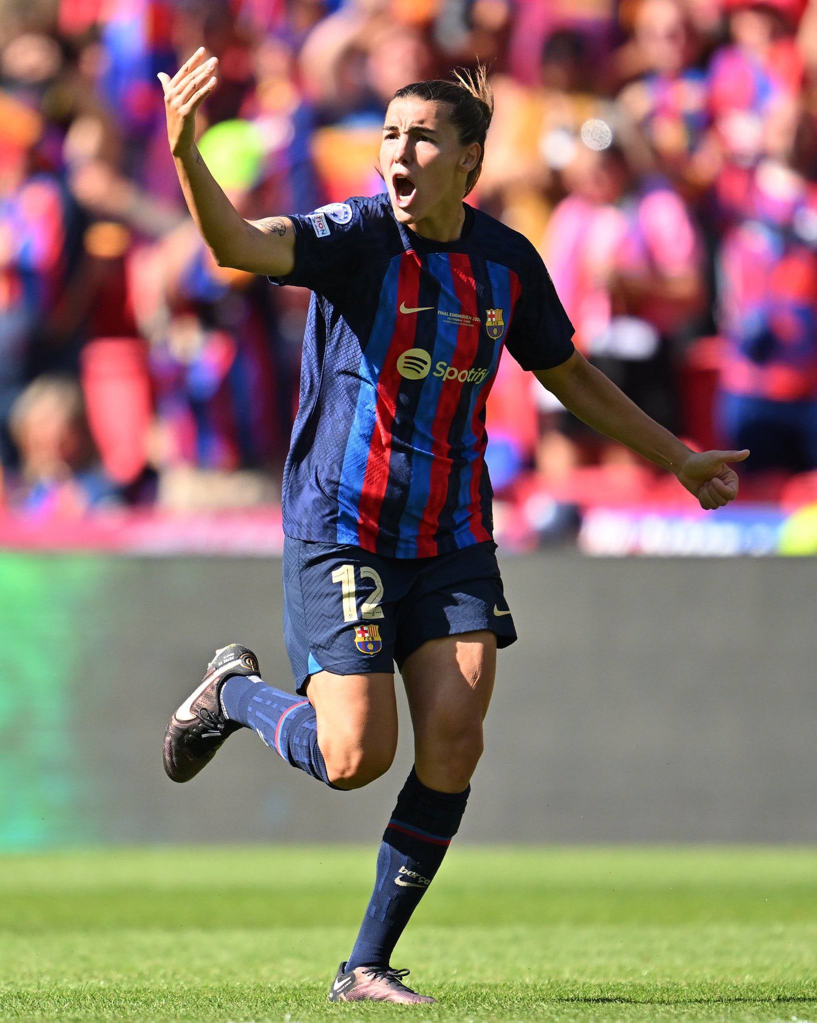 Patrio Guijarro, celebrando el primer gol del Barça en la final de la Champions | @UWCL